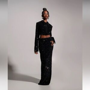 OFUURE Laura Black Sequin Maxi Skirt